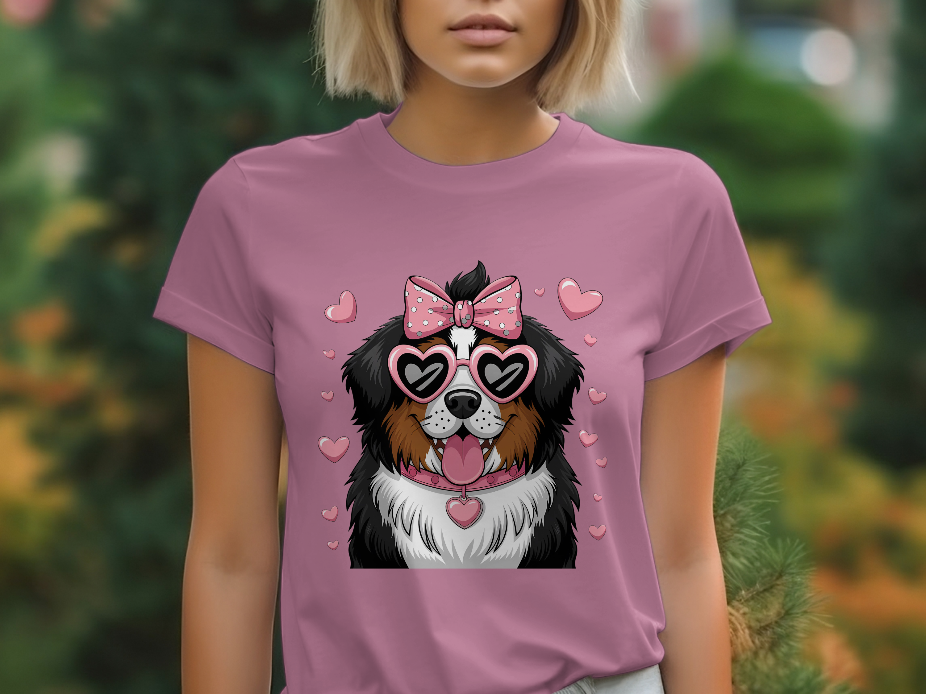 Holiday-Valentine's Day-Cute Fluffy Dog with Hearts and Sunglasses