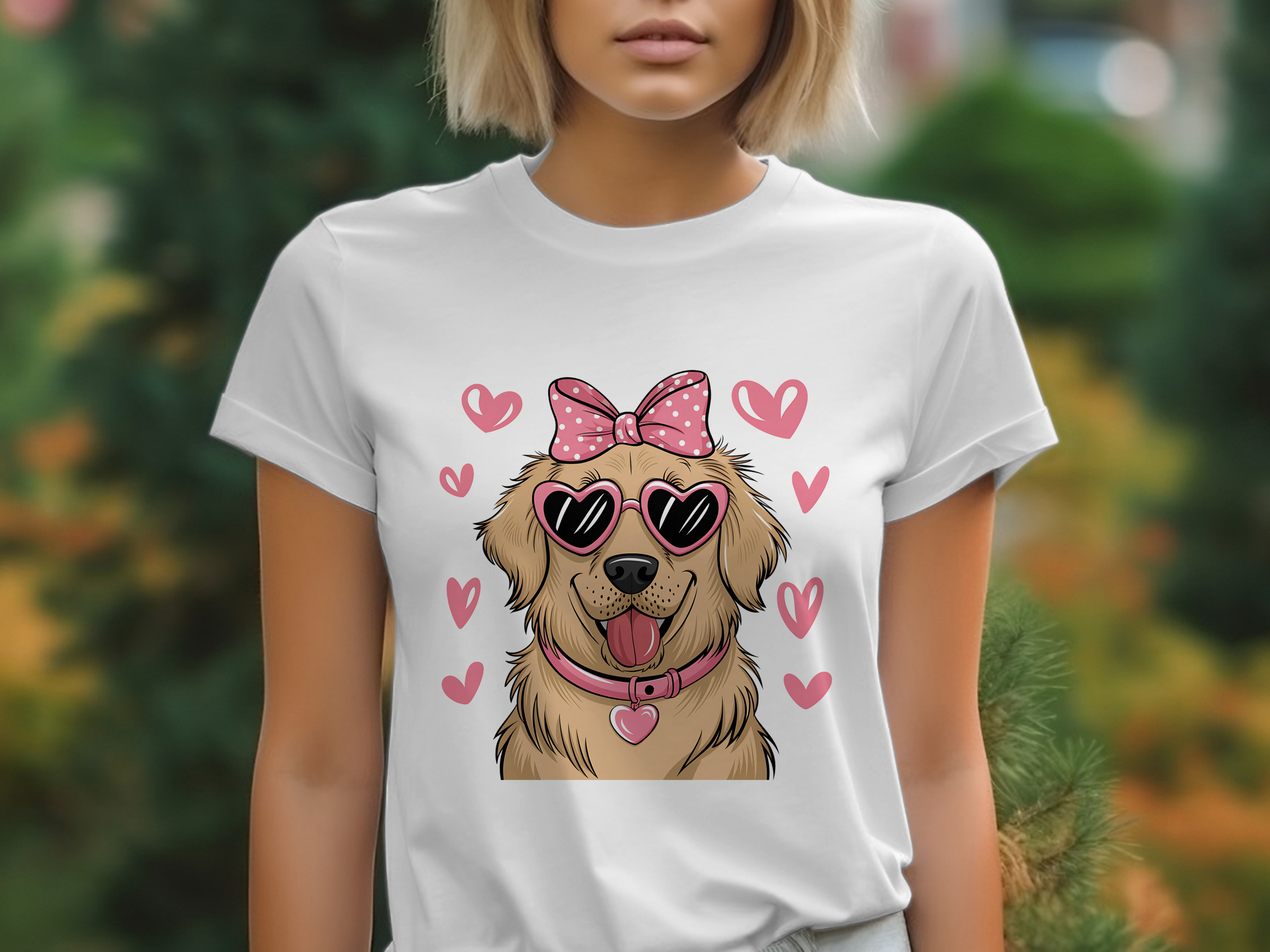Holiday-Valentine's Day-Cute Brown Dog with Pink Bow and Hearts