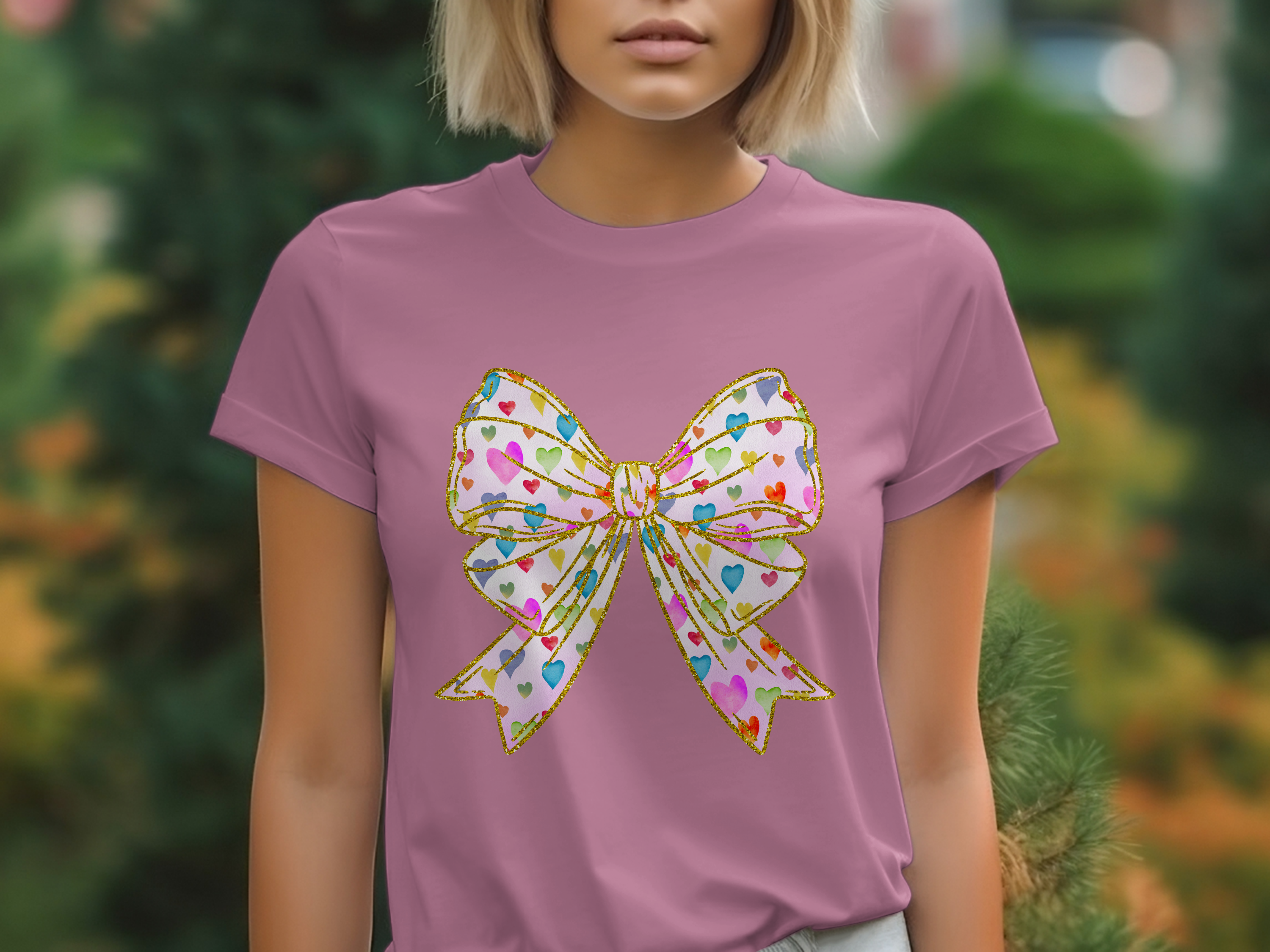 Holiday-Valentine's Day-Colorful Heart Patterned Bow