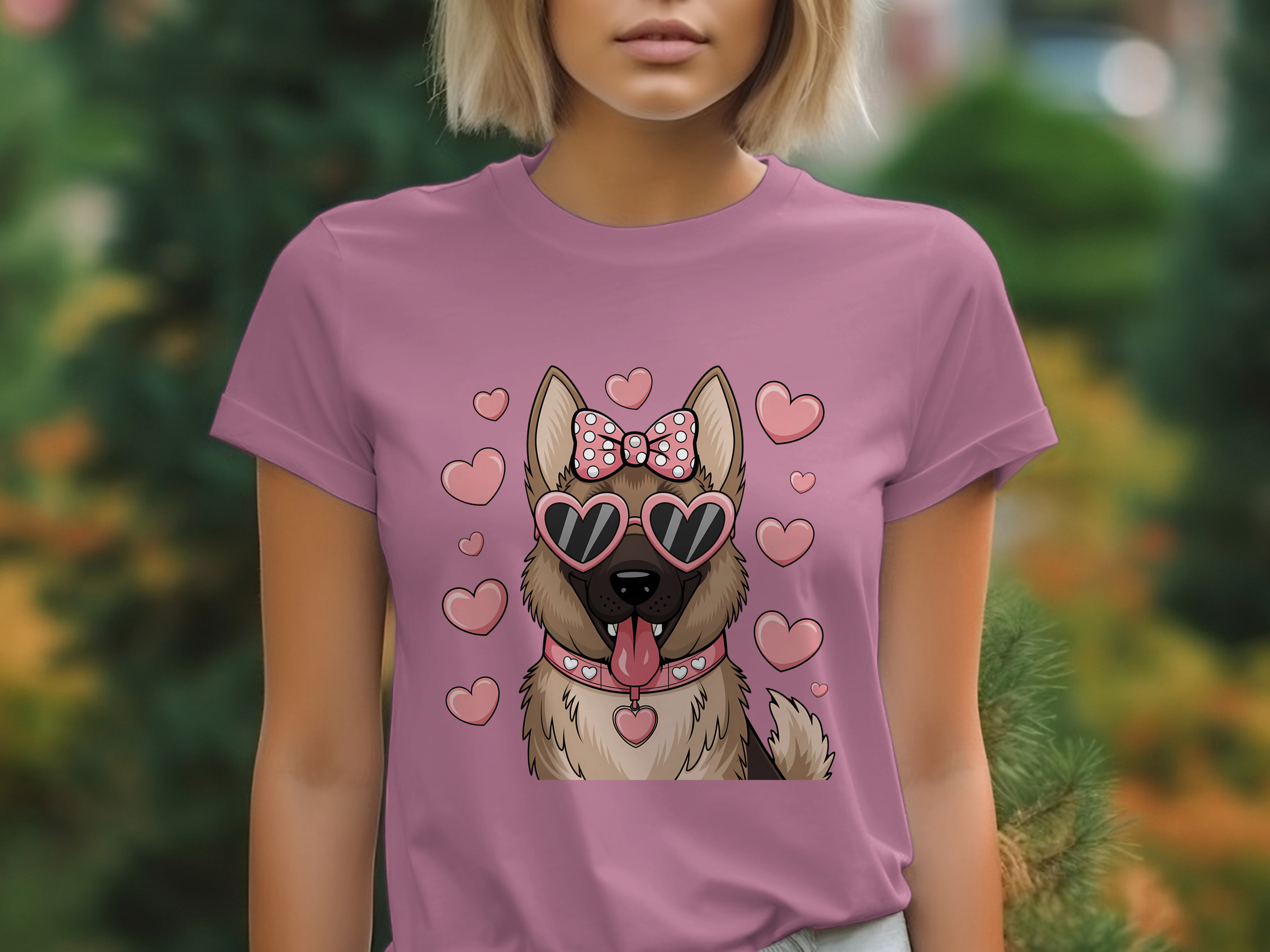 Holiday-Valentine's Day-Cute Pink Heart German Shepherd Dog