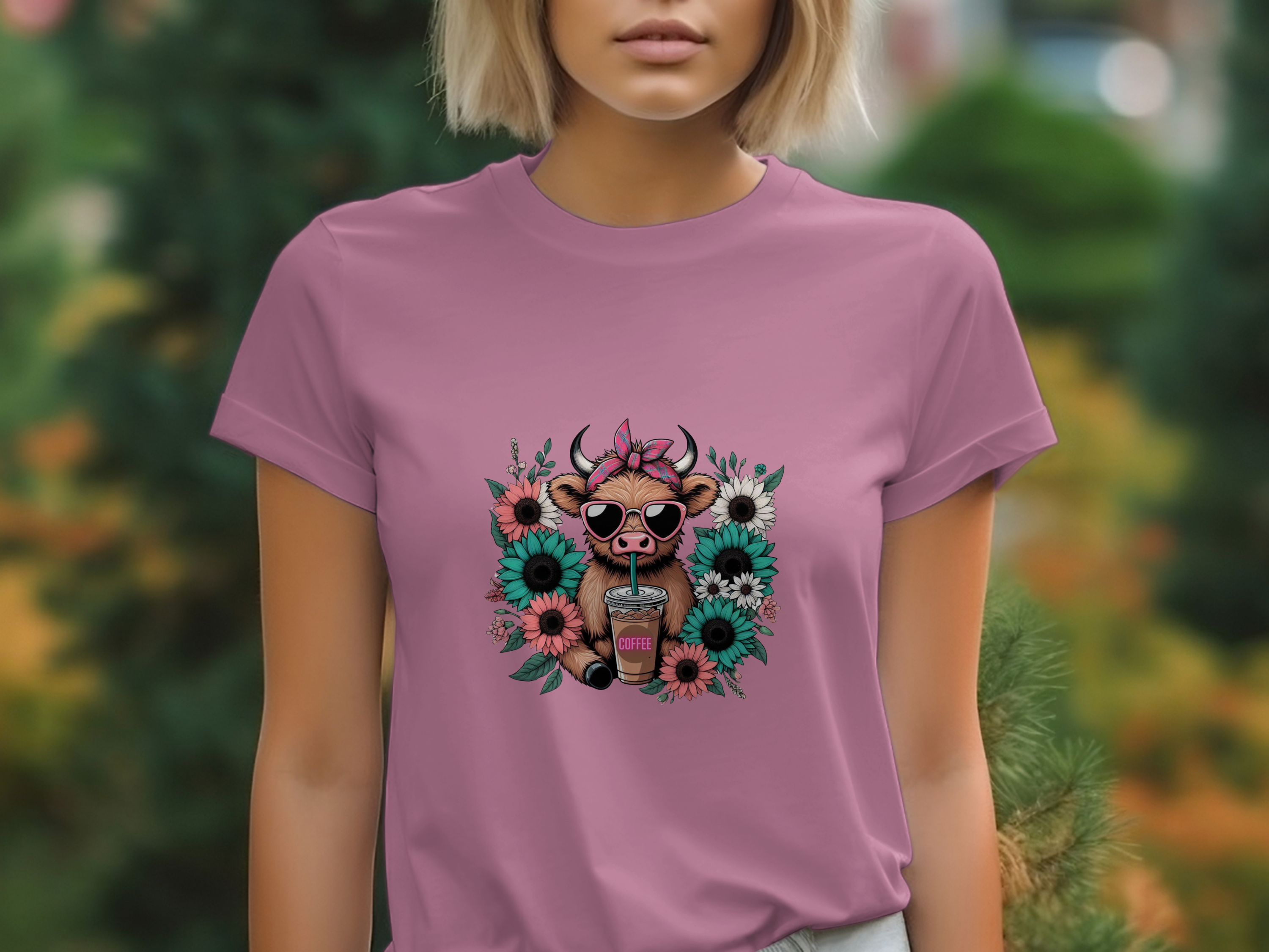 Animals-Farm Animals-Highland Cow Drinking Iced Coffee