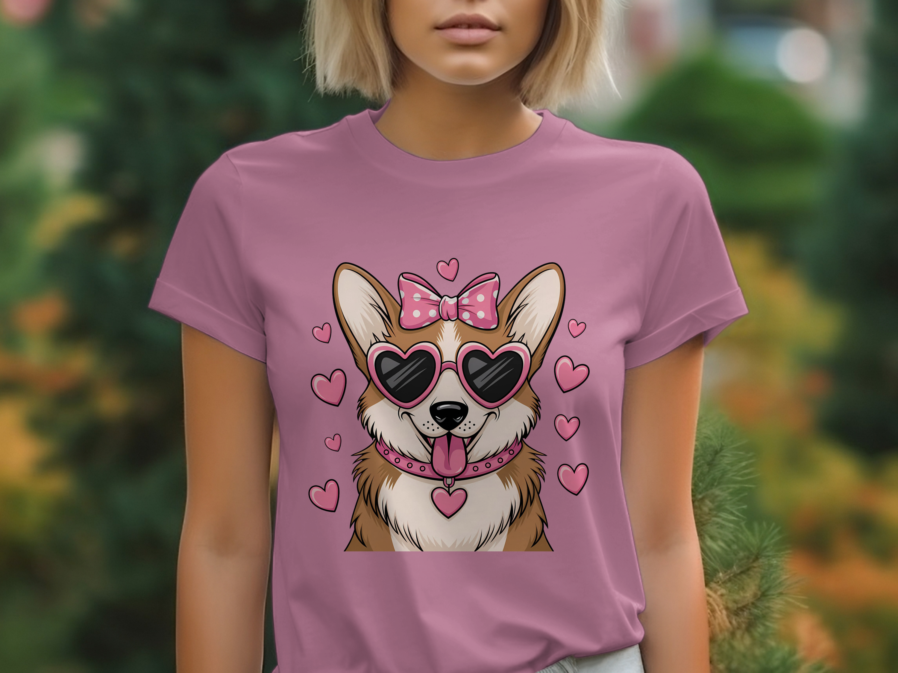 Holiday-Valentine's Day-Cute Corgi with Heart Sunglasses and Bow