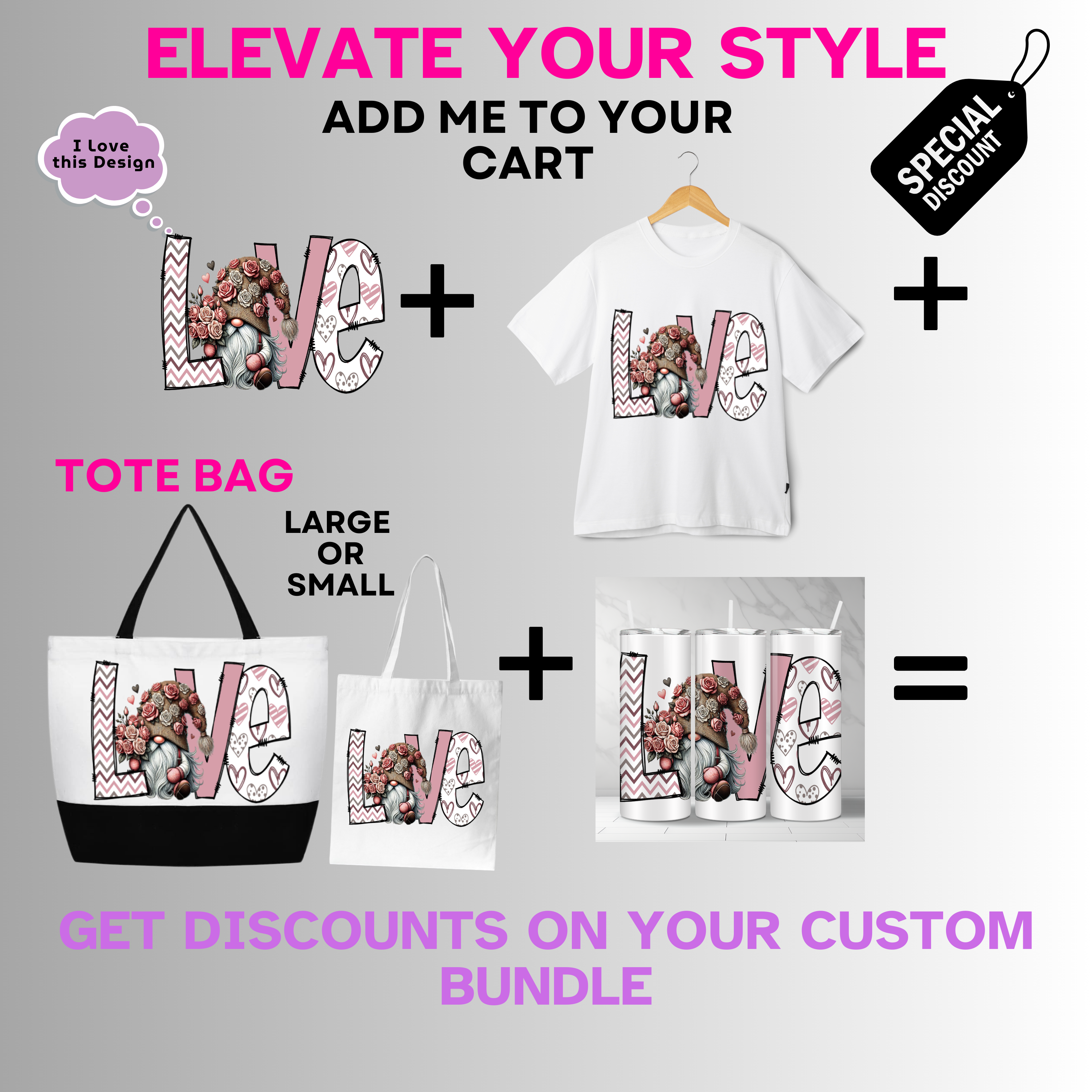 Holiday-Valentine's Day-Cute Gnome Love Hearts and Flowers