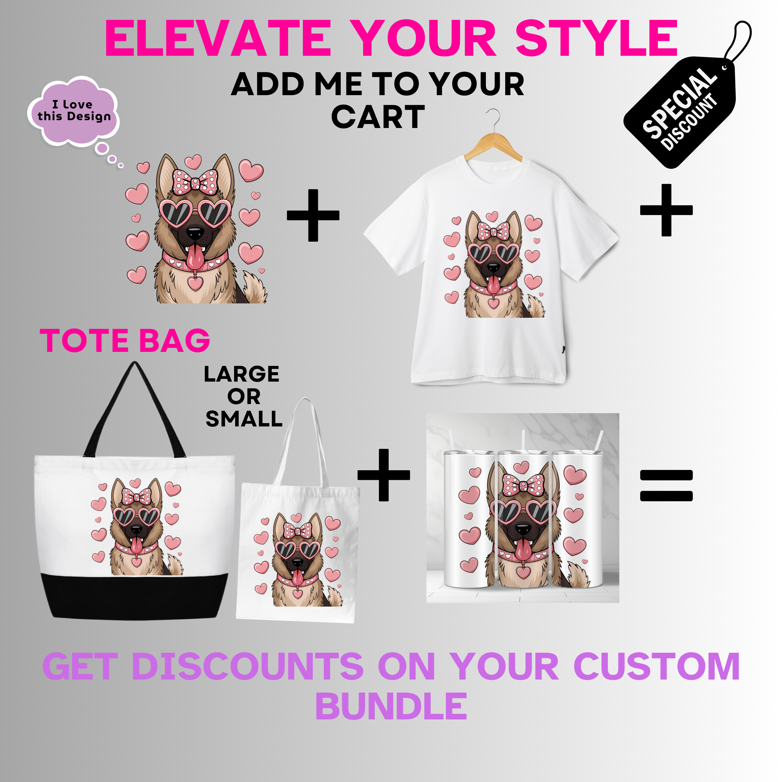 Holiday-Valentine's Day-Cute Pink Heart German Shepherd Dog