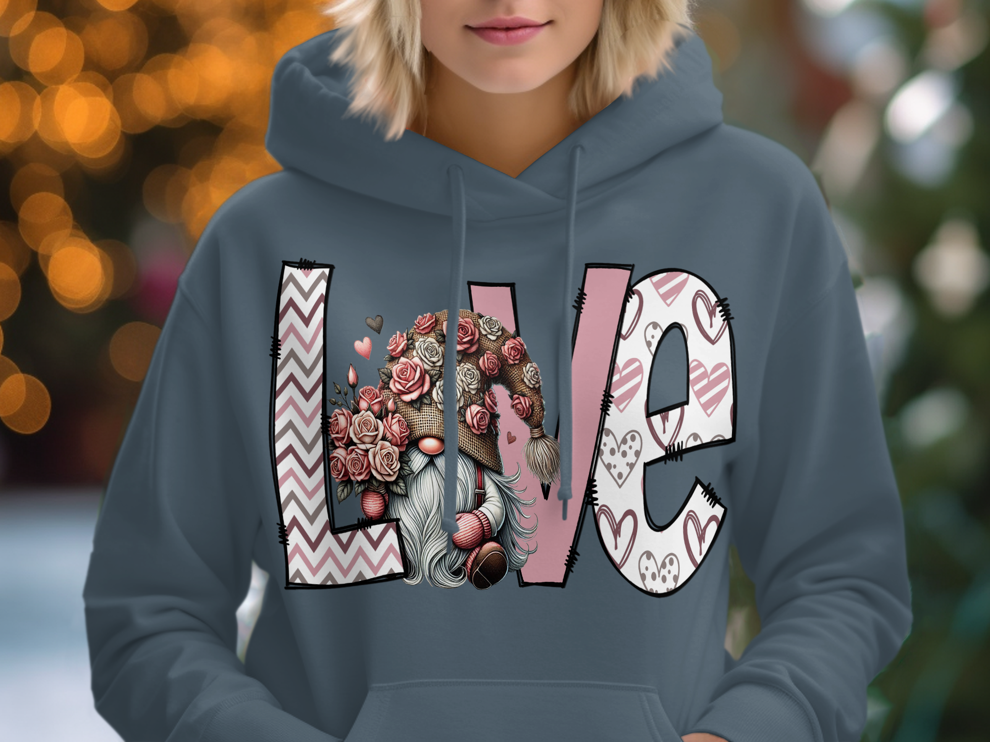 Holiday-Valentine's Day-Cute Gnome Love Hearts and Flowers