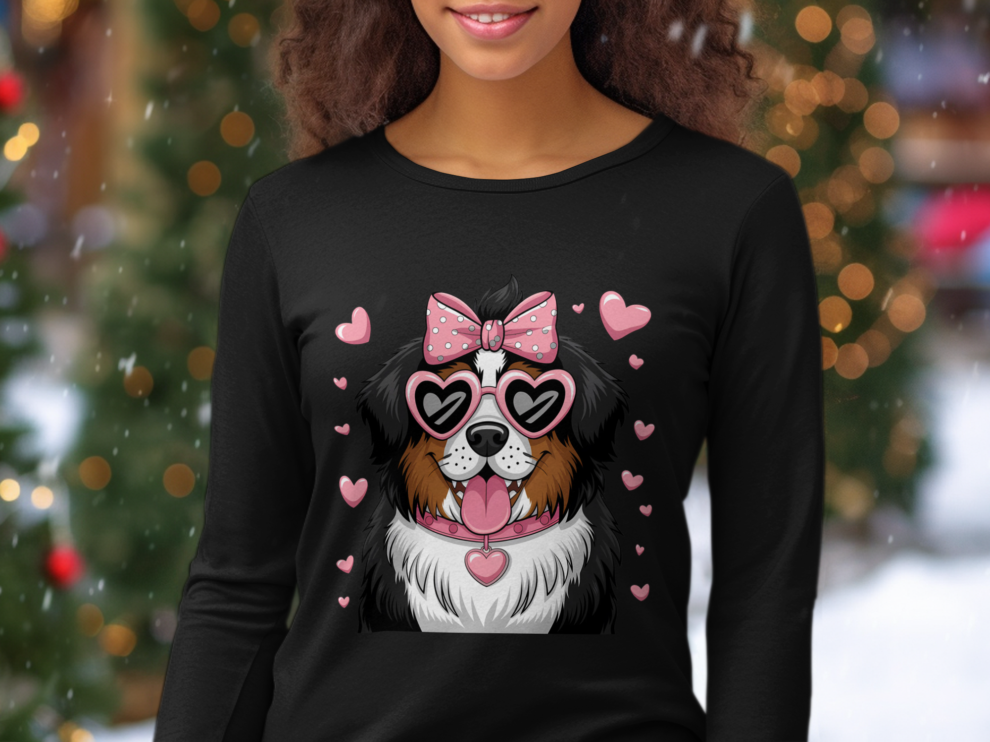 Holiday-Valentine's Day-Cute Fluffy Dog with Hearts and Sunglasses