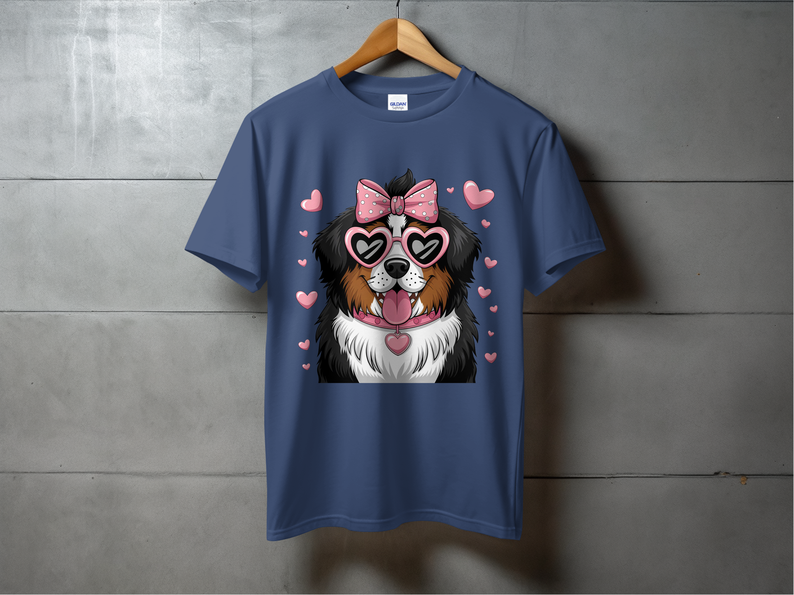 Holiday-Valentine's Day-Cute Fluffy Dog with Hearts and Sunglasses