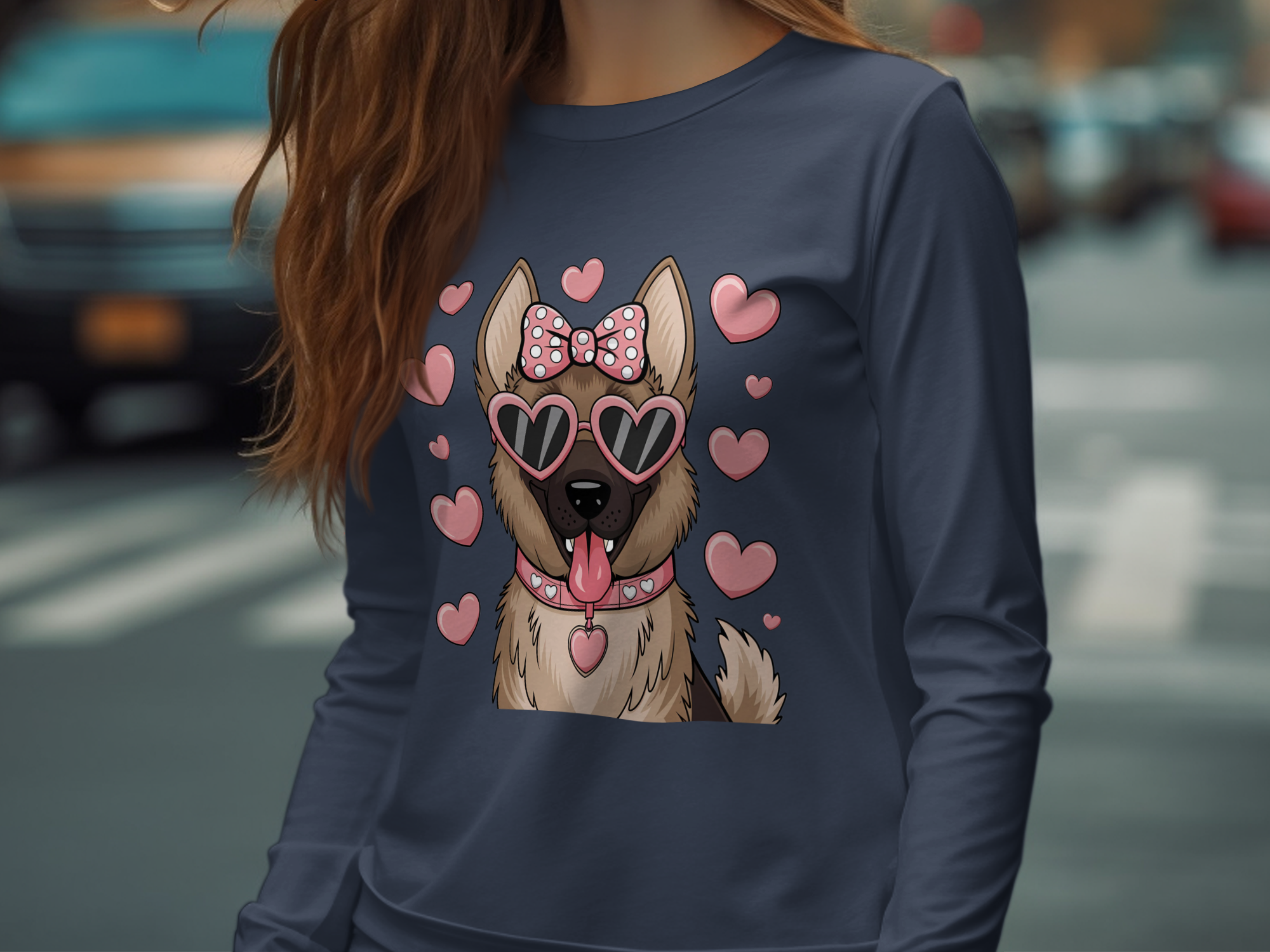 Holiday-Valentine's Day-Cute Pink Heart German Shepherd Dog