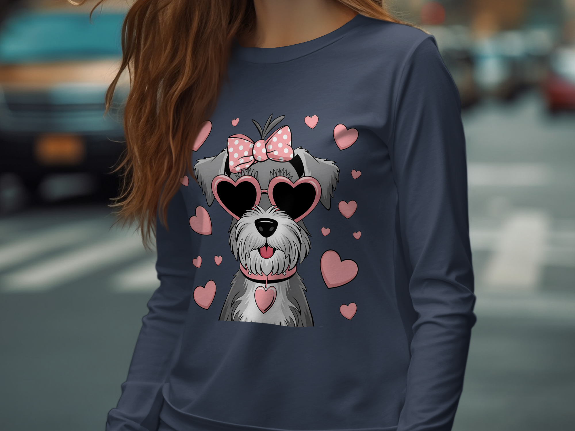 Holiday-Valentine's Day-Cute Grey Dog With Heart Sunglasses