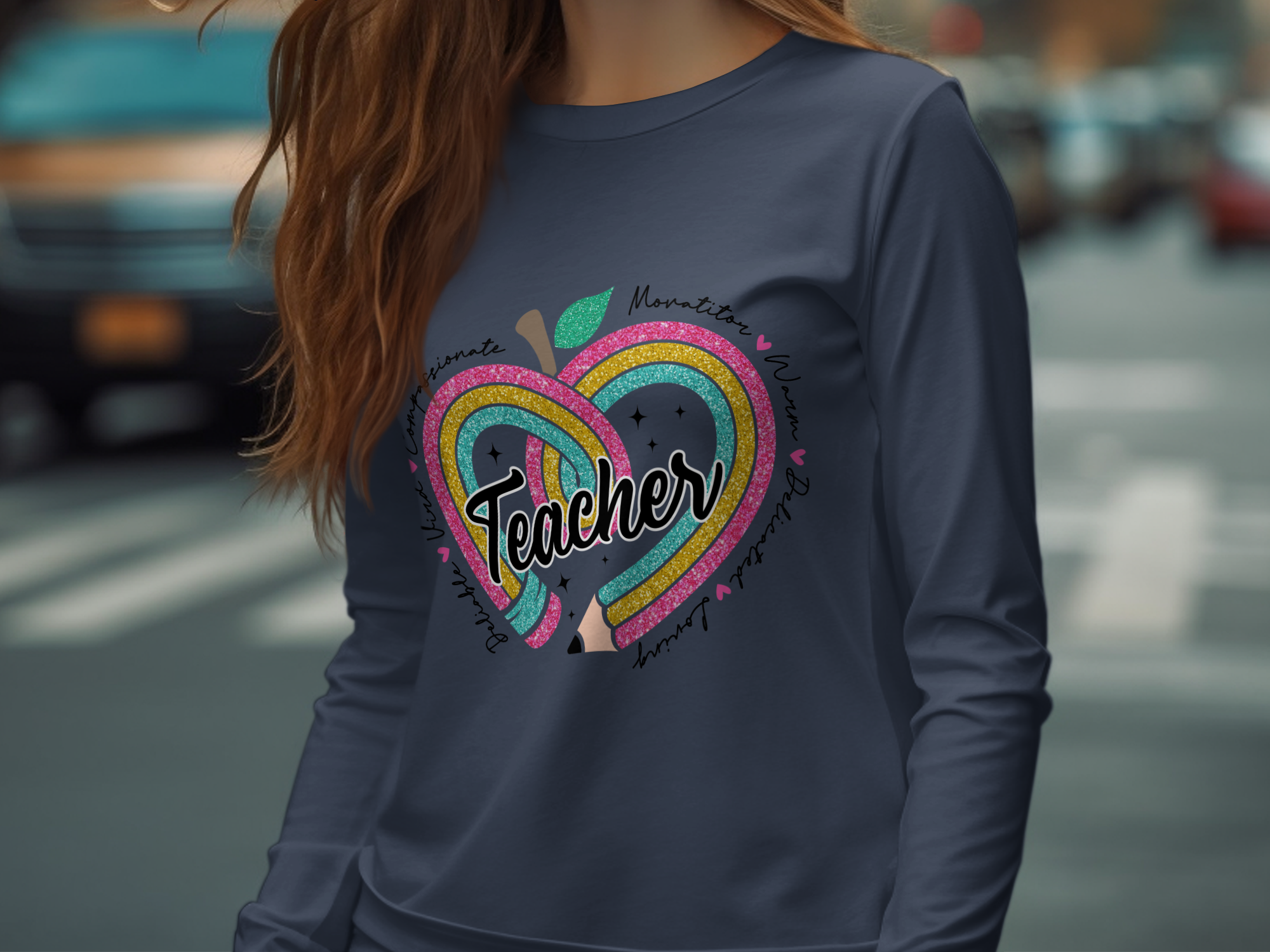 Professional-Teacher-Vibrant Rainbow Apple Teacher Inspiring Motivator