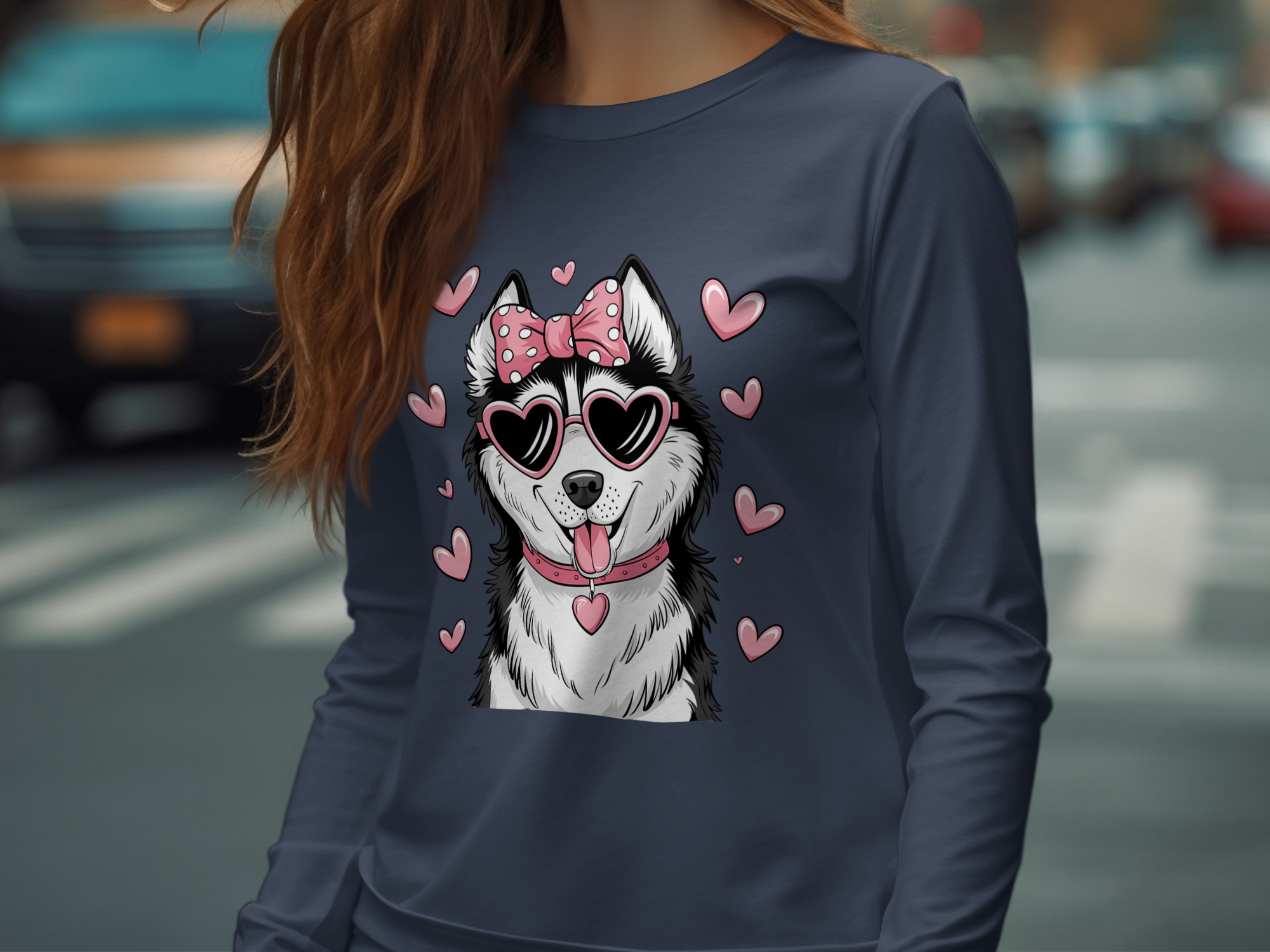 Holiday-Valentine's Day-Cute Husky Dog With Heart Sunglasses