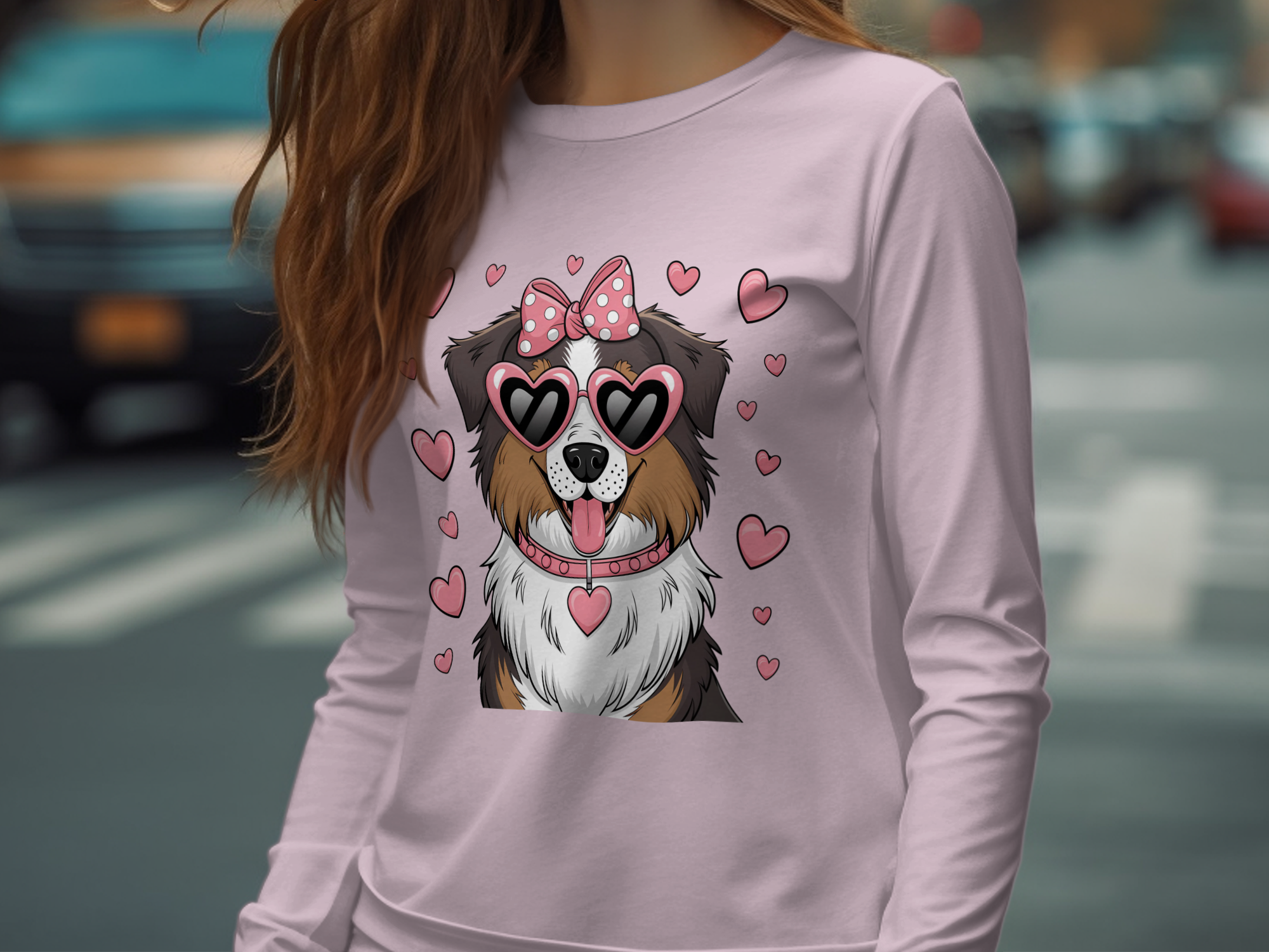 Holiday-Valentine's Day-Cute Cartoon Dog with Hearts and Sunglasses