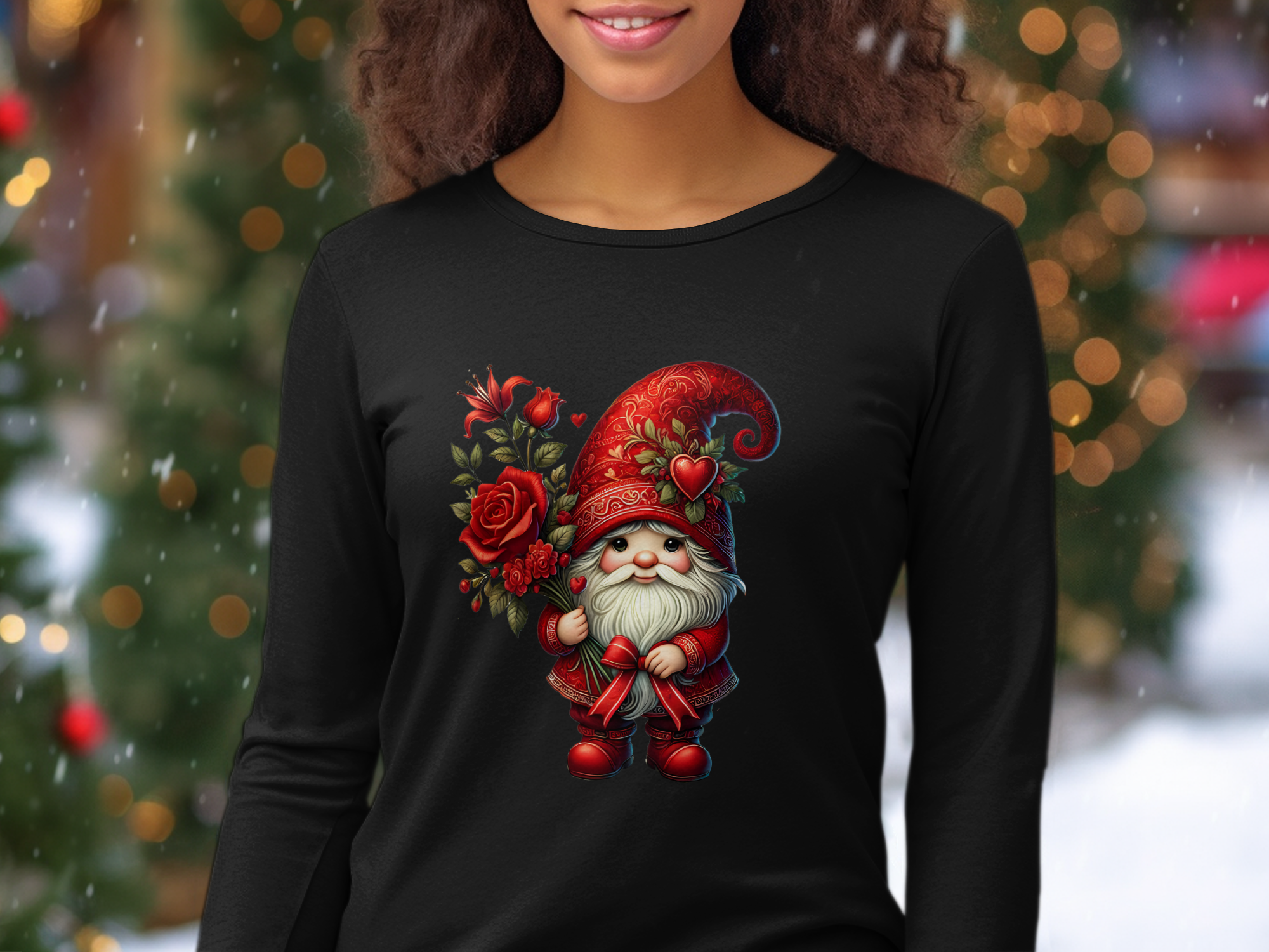 Holiday-Valentine's Day-Cute Gnome with Red Roses and Hearts