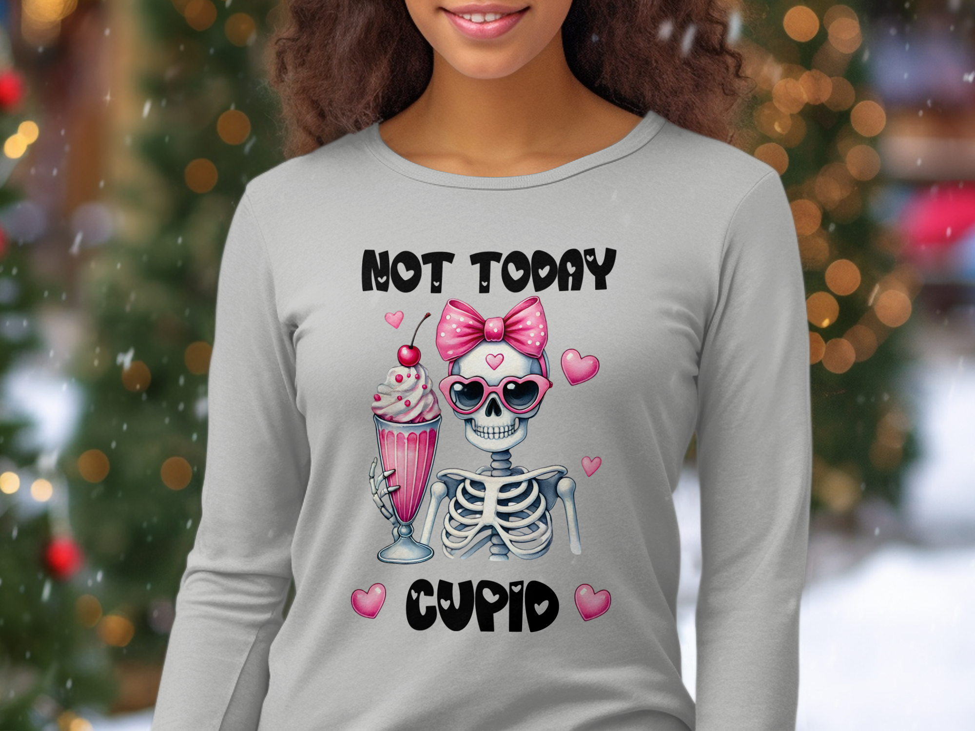 Holiday-Valentine's Day-Cute Skeleton With Milkshake, Not Today Cupid