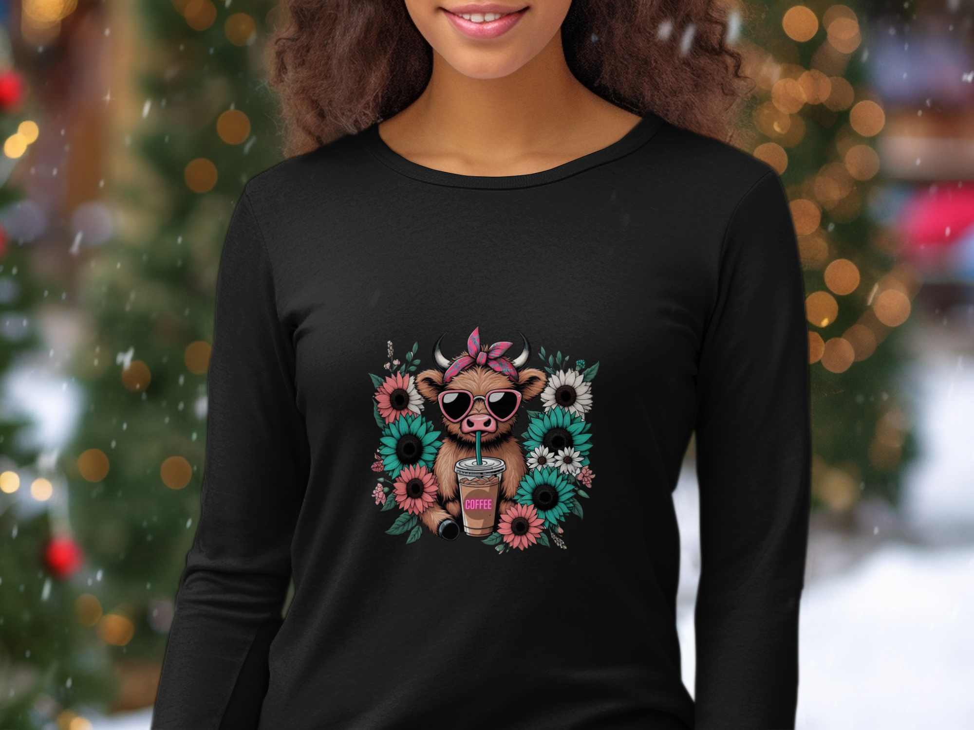 Animals-Farm Animals-Highland Cow Drinking Iced Coffee