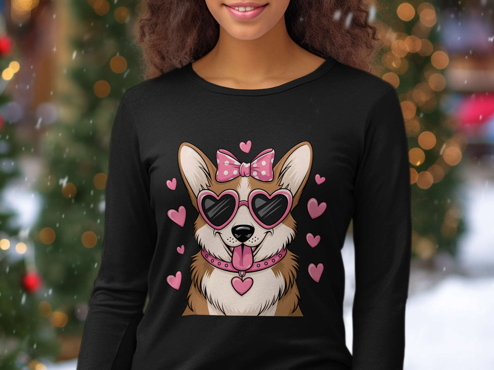 Holiday-Valentine's Day-Cute Corgi with Heart Sunglasses and Bow