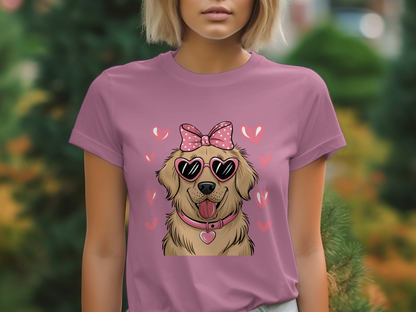 Holiday-Valentine's Day-Cute Brown Dog with Pink Bow and Hearts