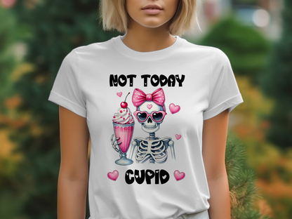 Holiday-Valentine's Day-Cute Skeleton With Milkshake, Not Today Cupid