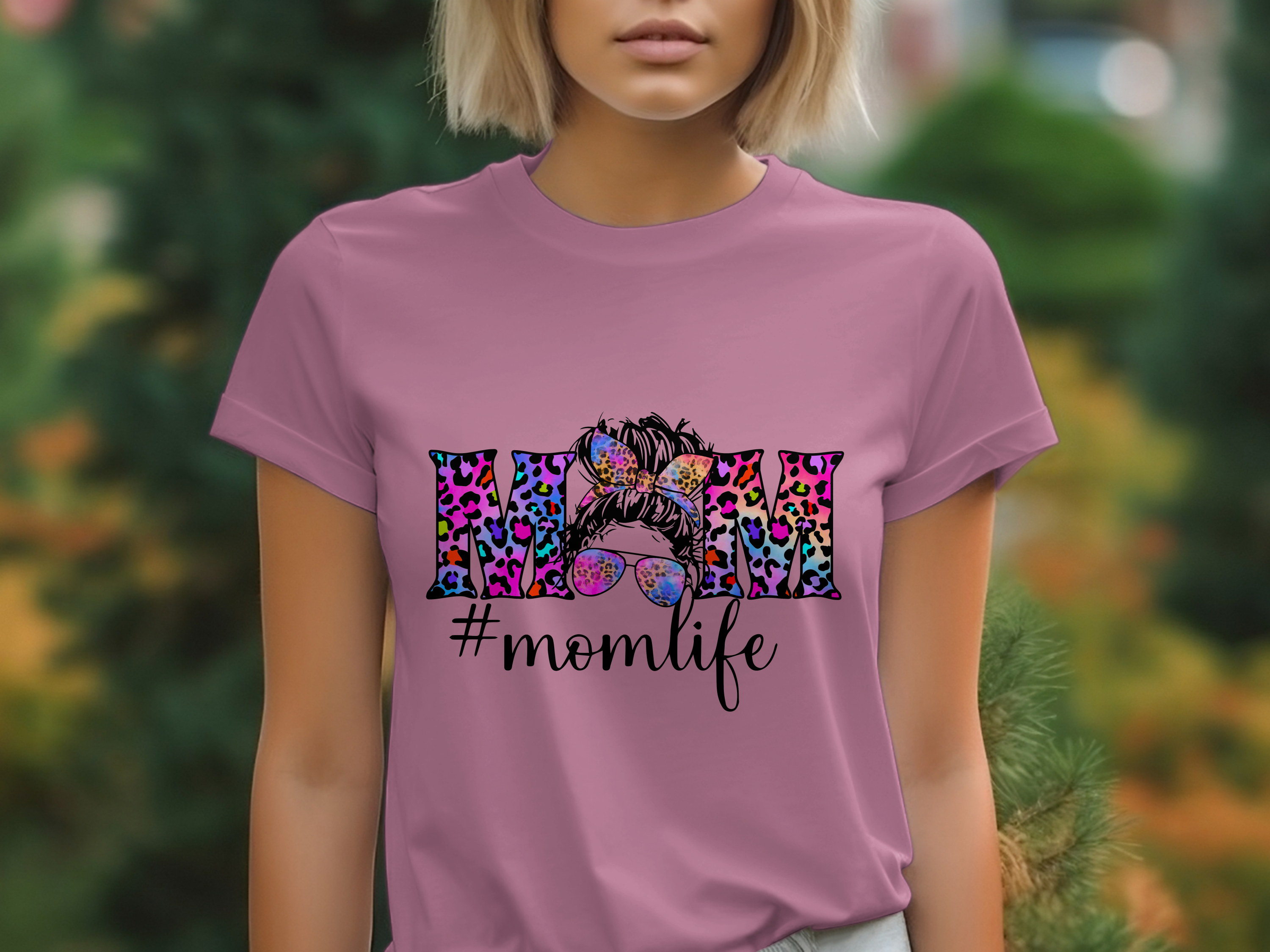 Holiday-Mother's Day-Colorful Leopard Print MOM Hashtag Momlife