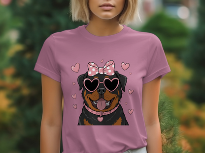 Holiday-Valentine's Day-Smiling Dog With Heart Sunglasses and Bow
