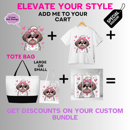 Holiday-Valentine's Day-Cute Fluffy Dog with Heart Glasses and Pink Hearts