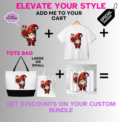 Holiday-Valentine's Day-Cute Gnome with Red Roses and Hearts