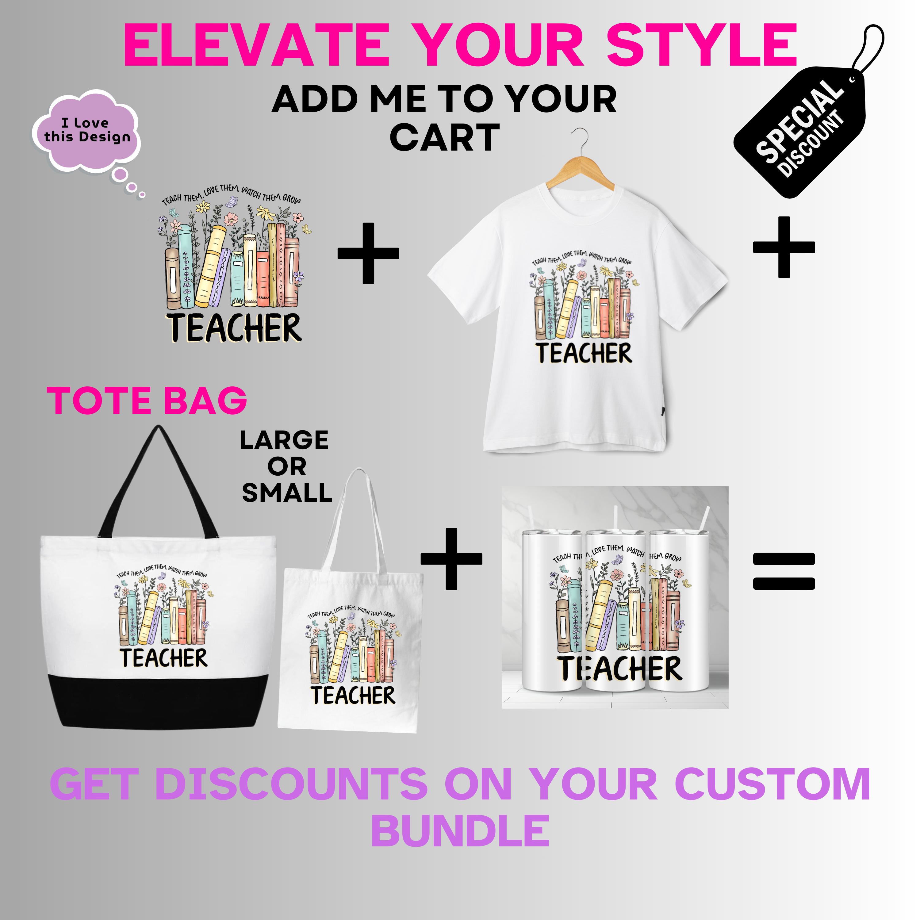 Professional-Teacher-Teach Them Love Them Watch Them Grow Floral Books