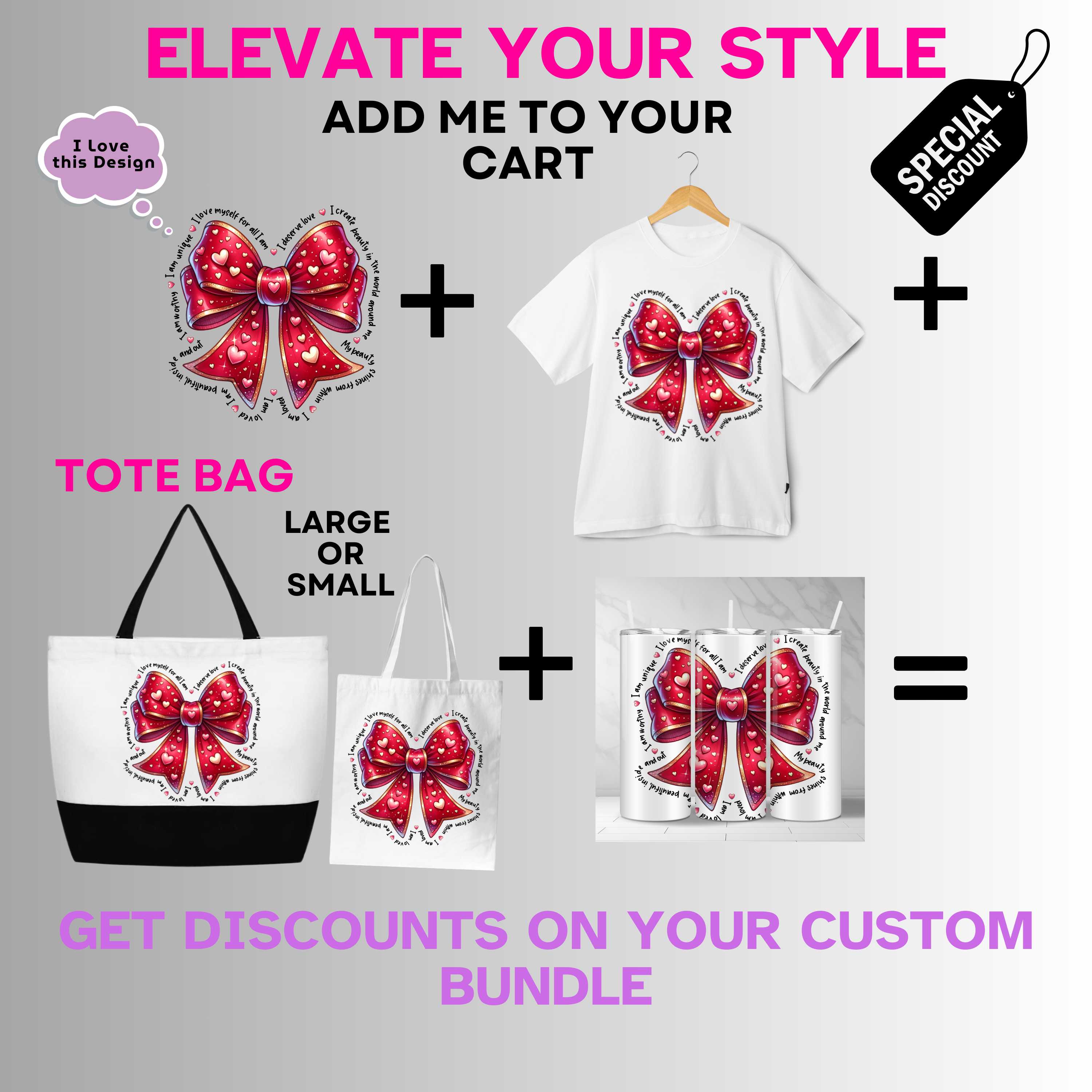 Holiday-Valentine's Day-Bow with Heart and Inspirational Quotes