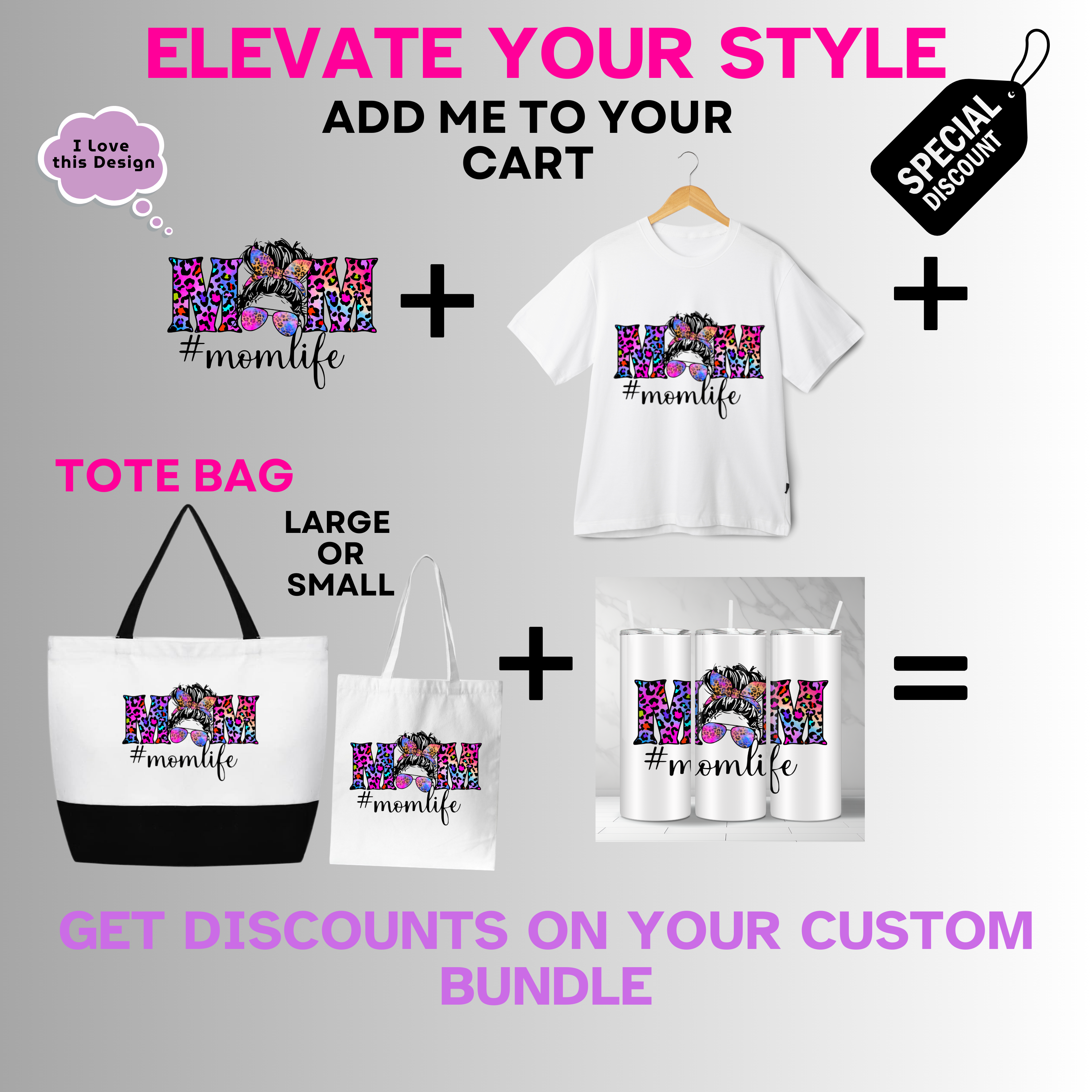 Holiday-Mother's Day-Colorful Leopard Print MOM Hashtag Momlife