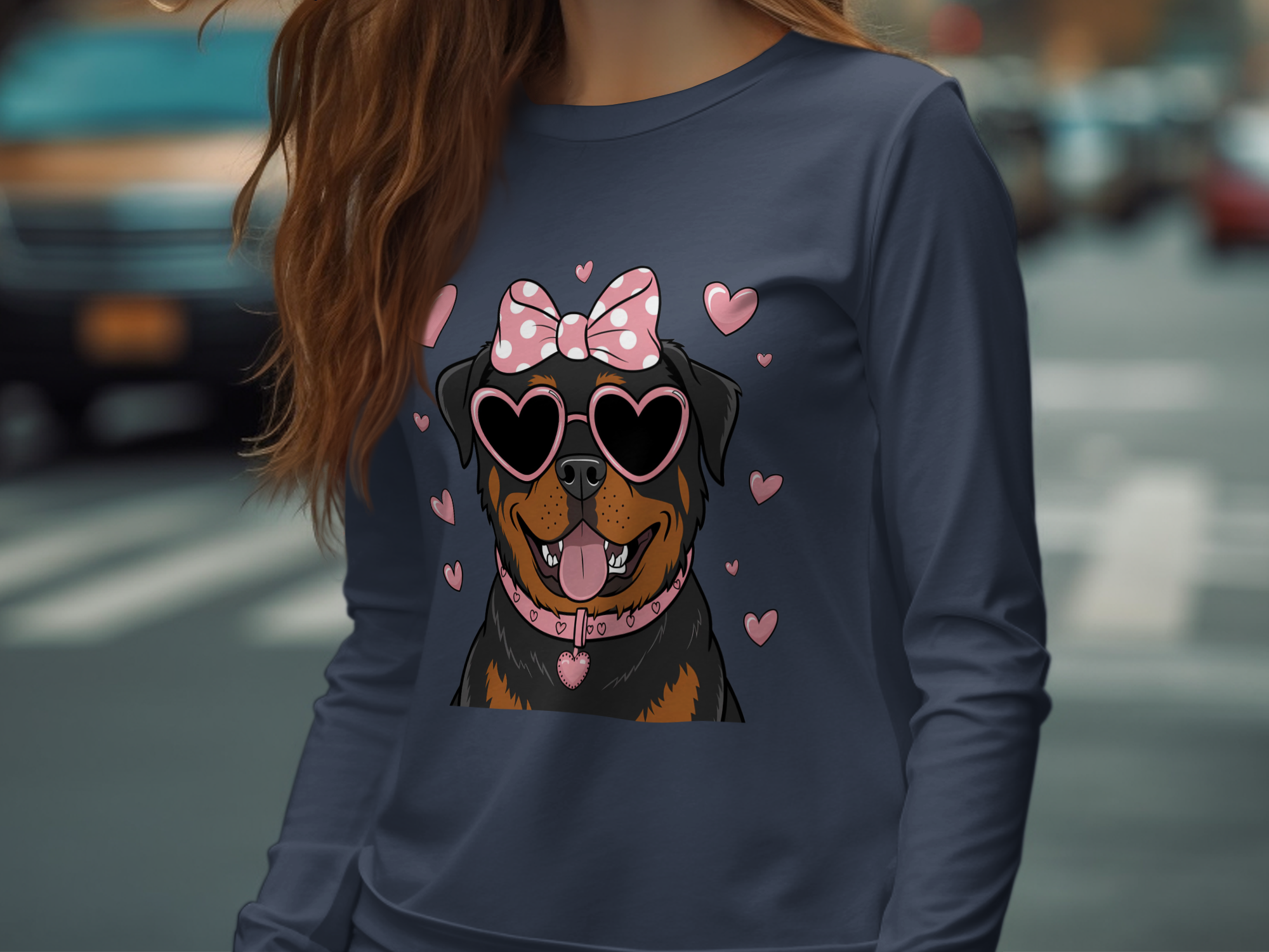 Holiday-Valentine's Day-Smiling Dog With Heart Sunglasses and Bow