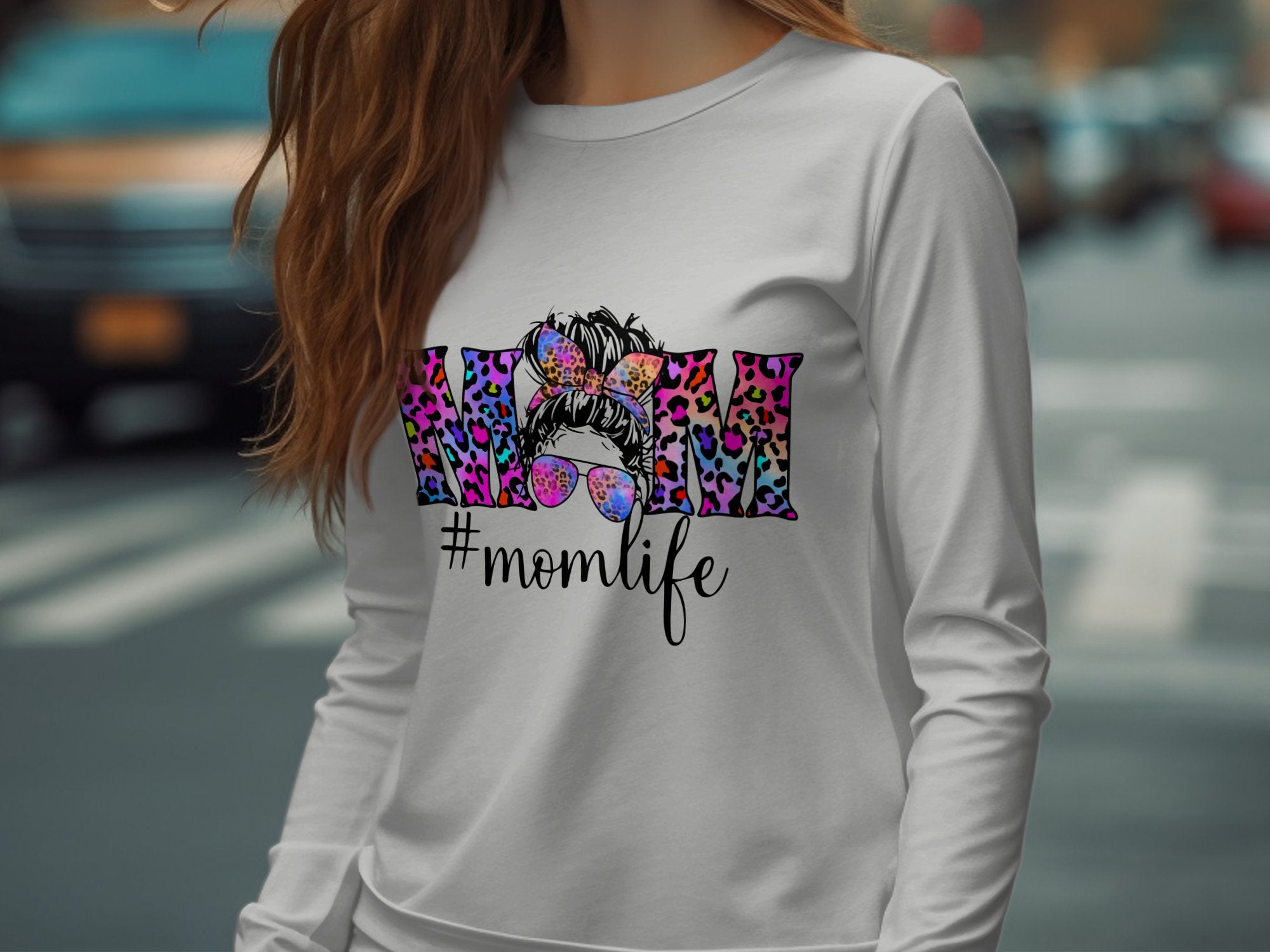 Holiday-Mother's Day-Colorful Leopard Print MOM Hashtag Momlife